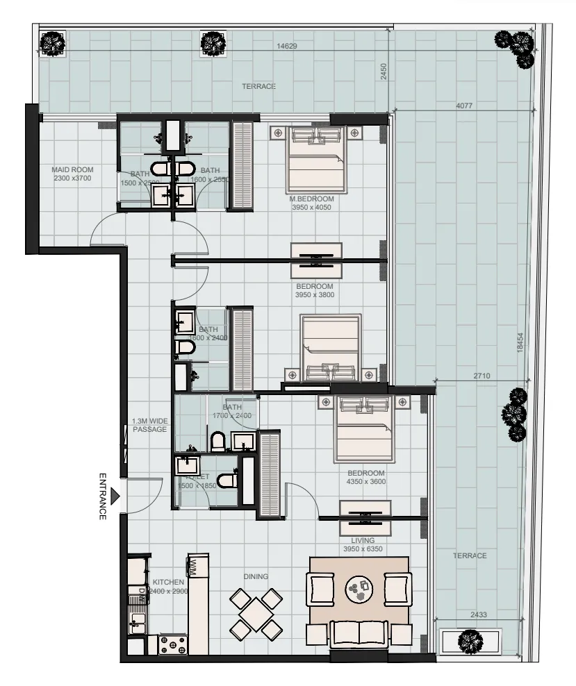 Evora Residences 3 bed floor plan, 2,599 sqft