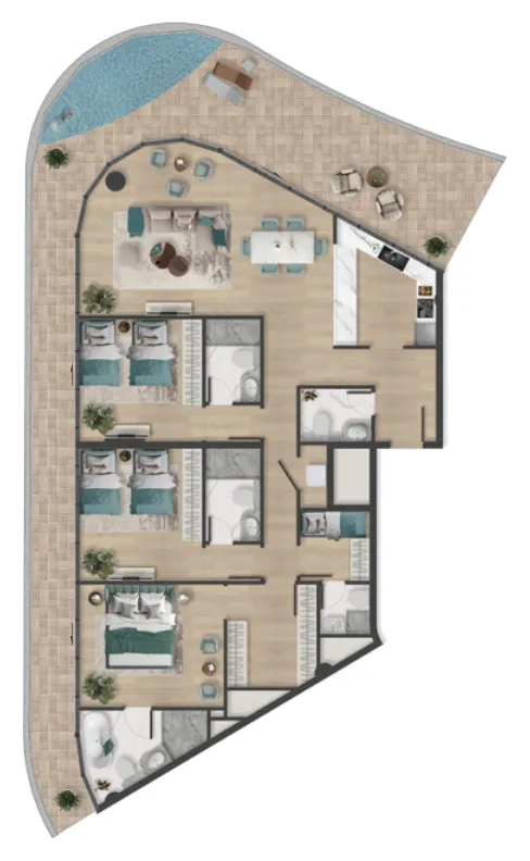 Pelagia 3 bed floor plan, 2,442 sqft