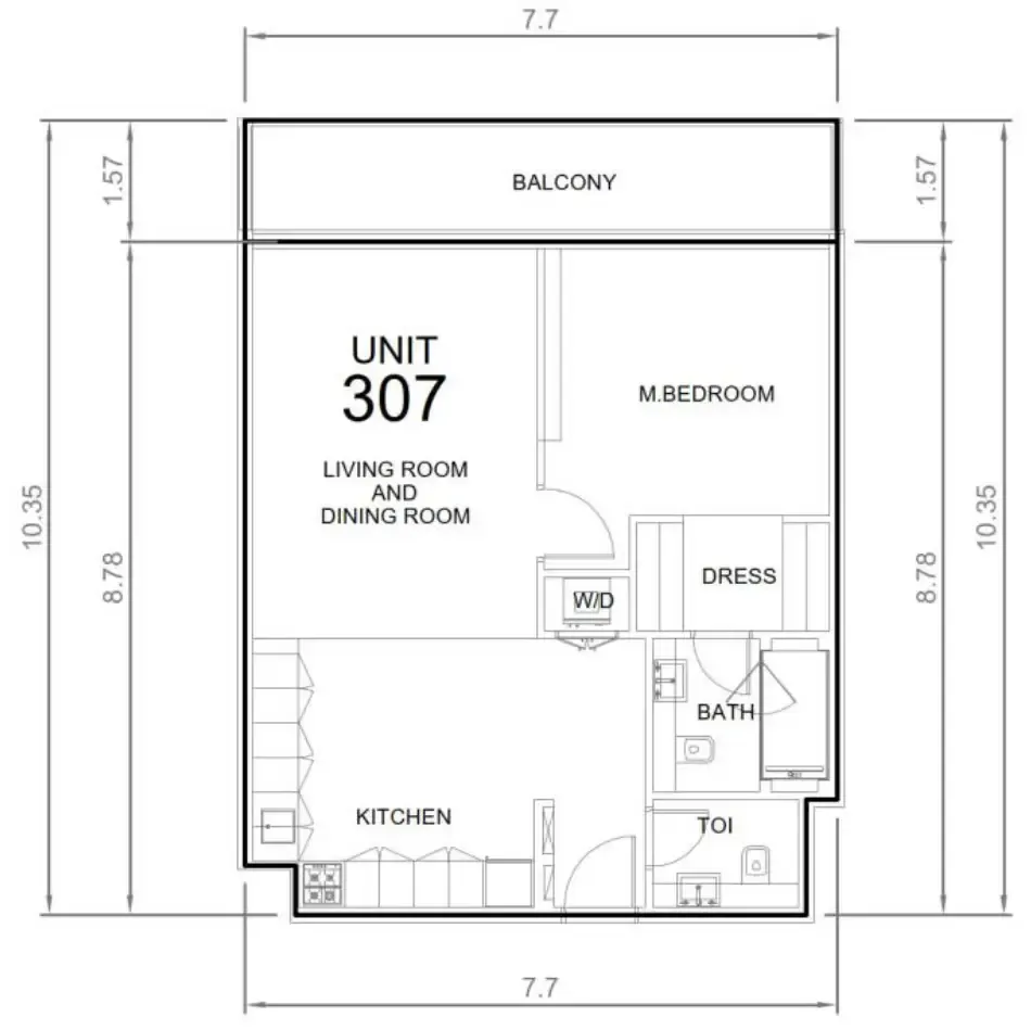 Wadi 645 1 bed floor plan, 847 sqft