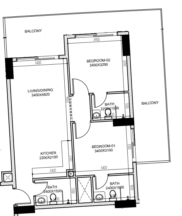 Astra South 2 bed floor plan, 1,036 sqft