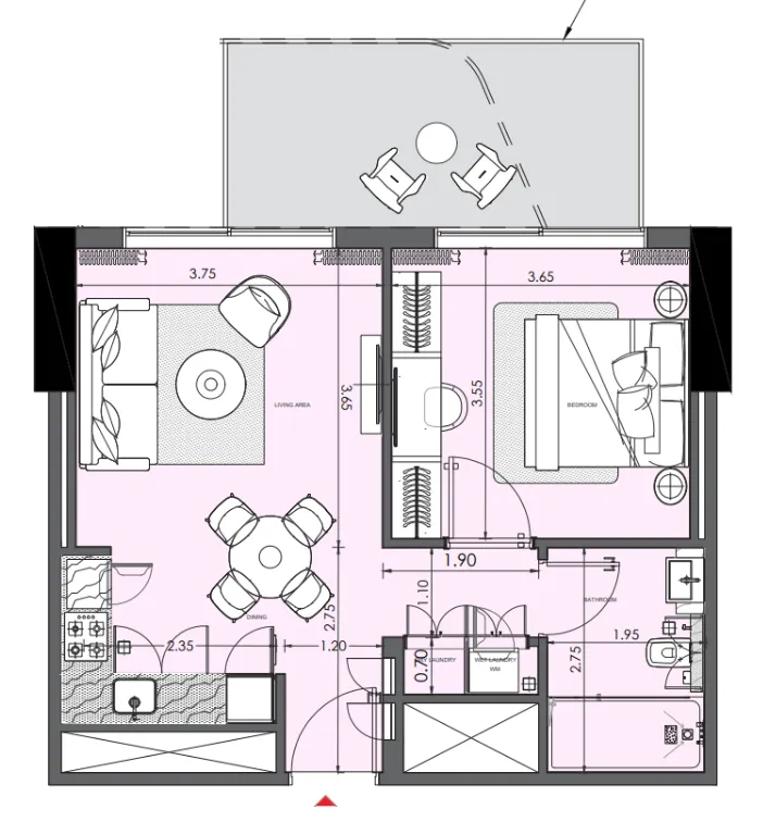 Azizi Wasel 1 bed floor plan, 635 sqft