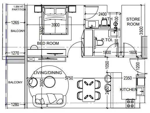 Al Haseen Residences 6 1 bed floor plan, 791 sqft