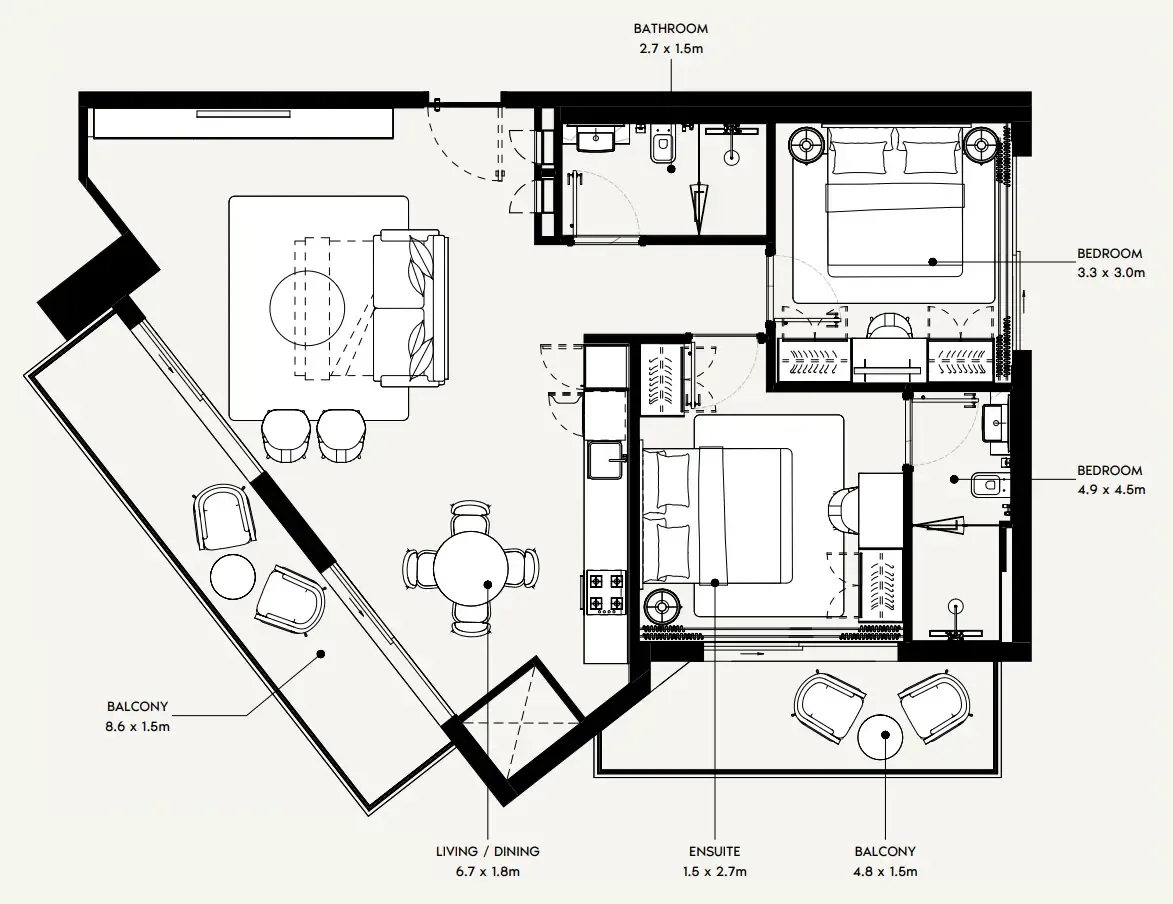 Azizi Gabriel 2 bed floor plan, 1,096 sqft