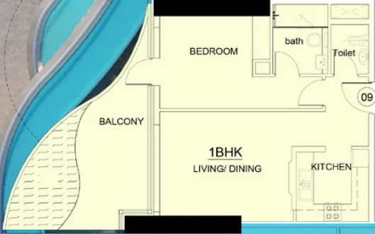 Volga Tower 1 bed floor plan, 829 sqft