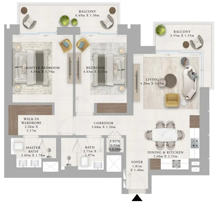 Creek Haven 2 bed floor plan, 1,249 sqft