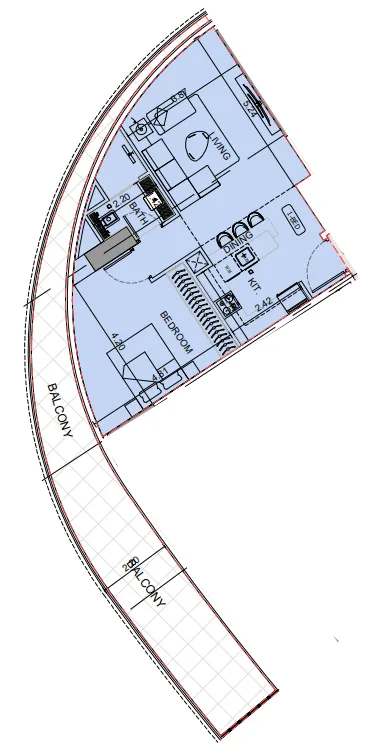 Binghatti Aquarise 1 bed floor plan, 1,027 sqft