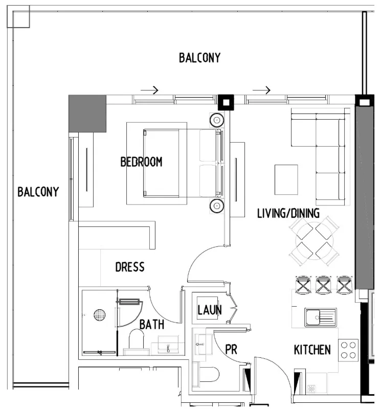 Chelsea Residences 1 Tower C 1 bed floor plan, 1,009 sqft