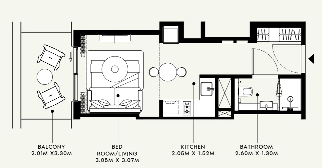 Azizi Venice Studio floor plan, 381 sqft