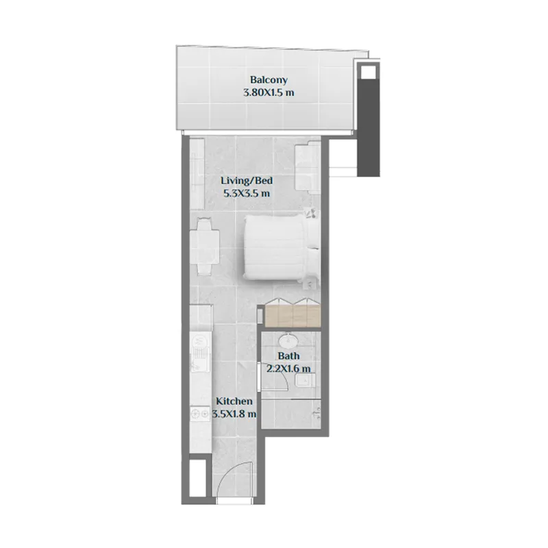 Sky Hills Residence Studio floor plan, 438 – 464 sqft