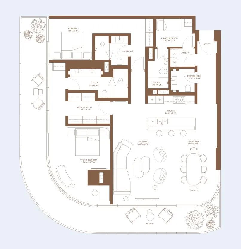 Dubai Harbour Residence 2 bed floor plan, 2,037 sqft
