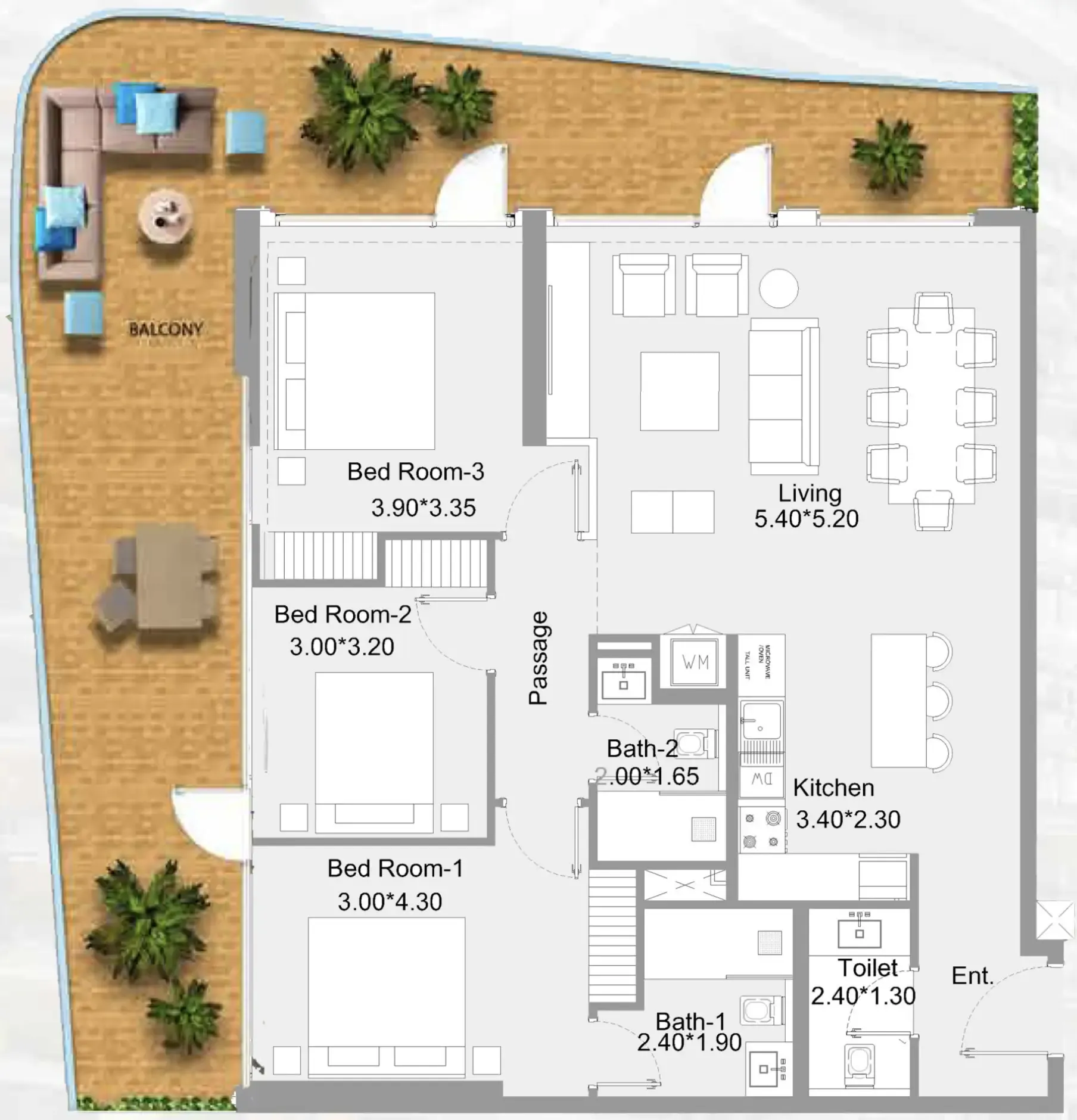311 Boulevard 3 bed floor plan, 1,835 sqft