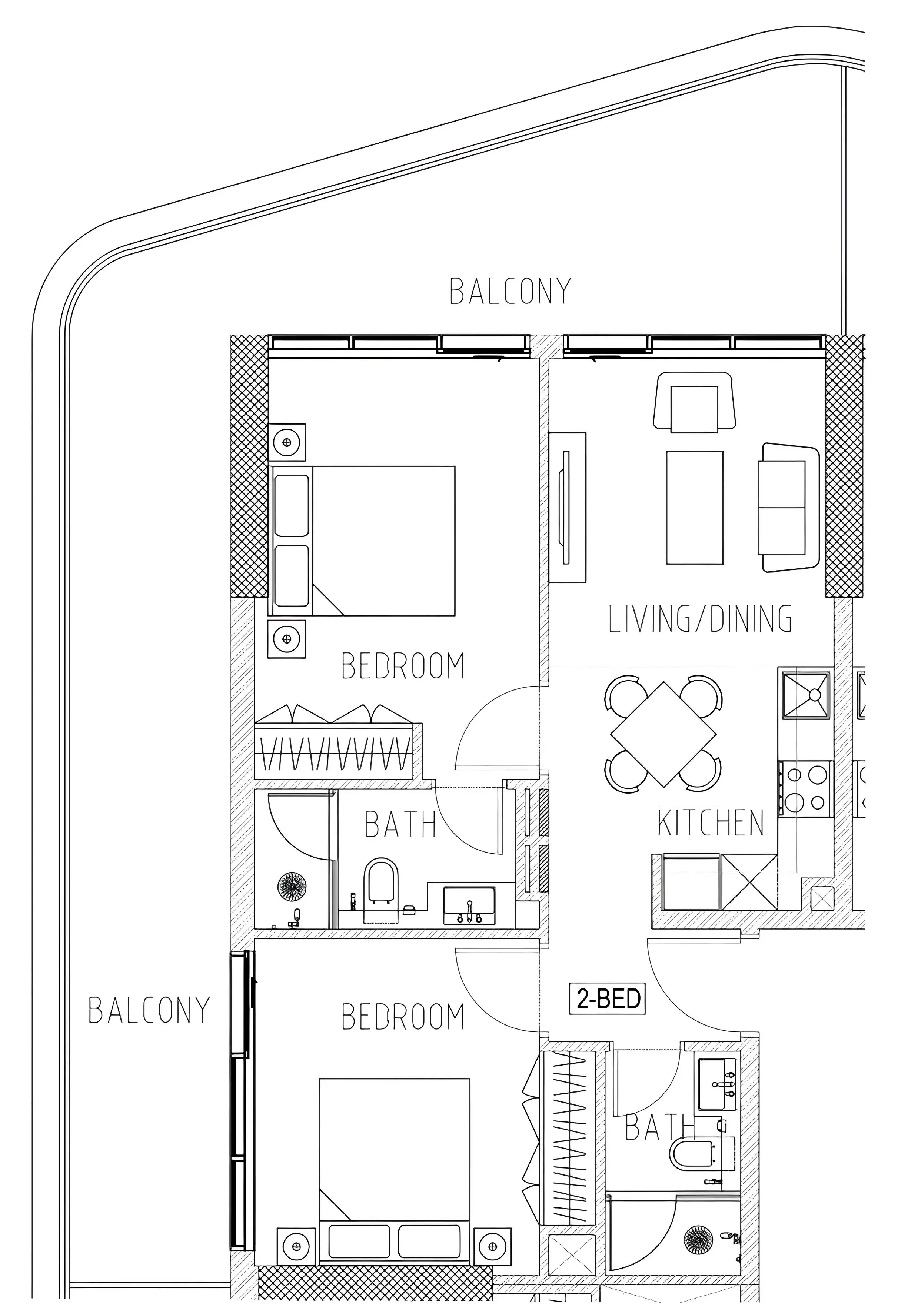 Elo 2 and 3 Damac 2 bed floor plan, 1,026 sqft