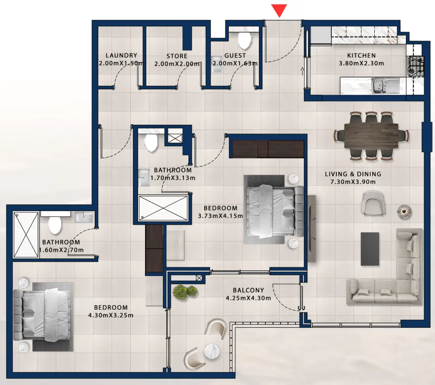 Asayel Avenue 2 bed floor plan, 1,434 sqft
