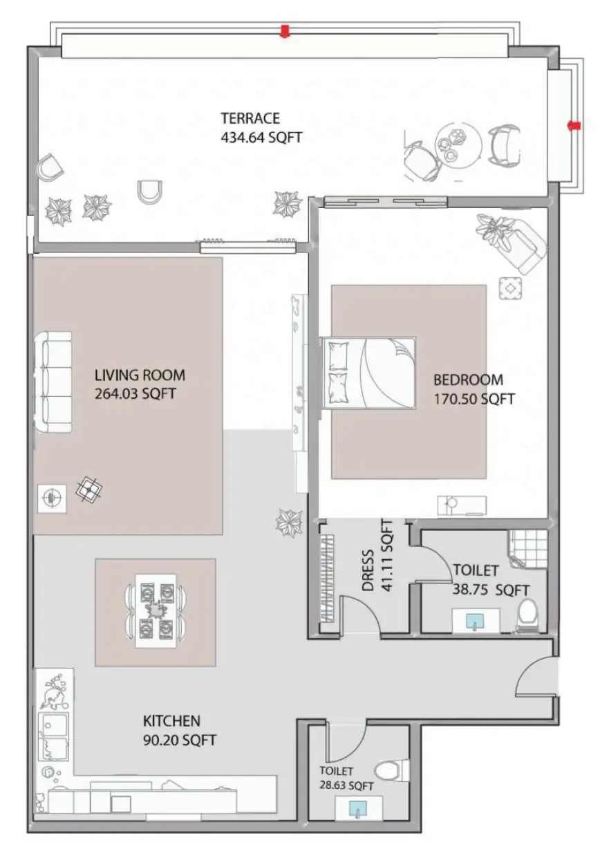 Ajman Creek Towers 1 bed floor plan, 1,591 sqft