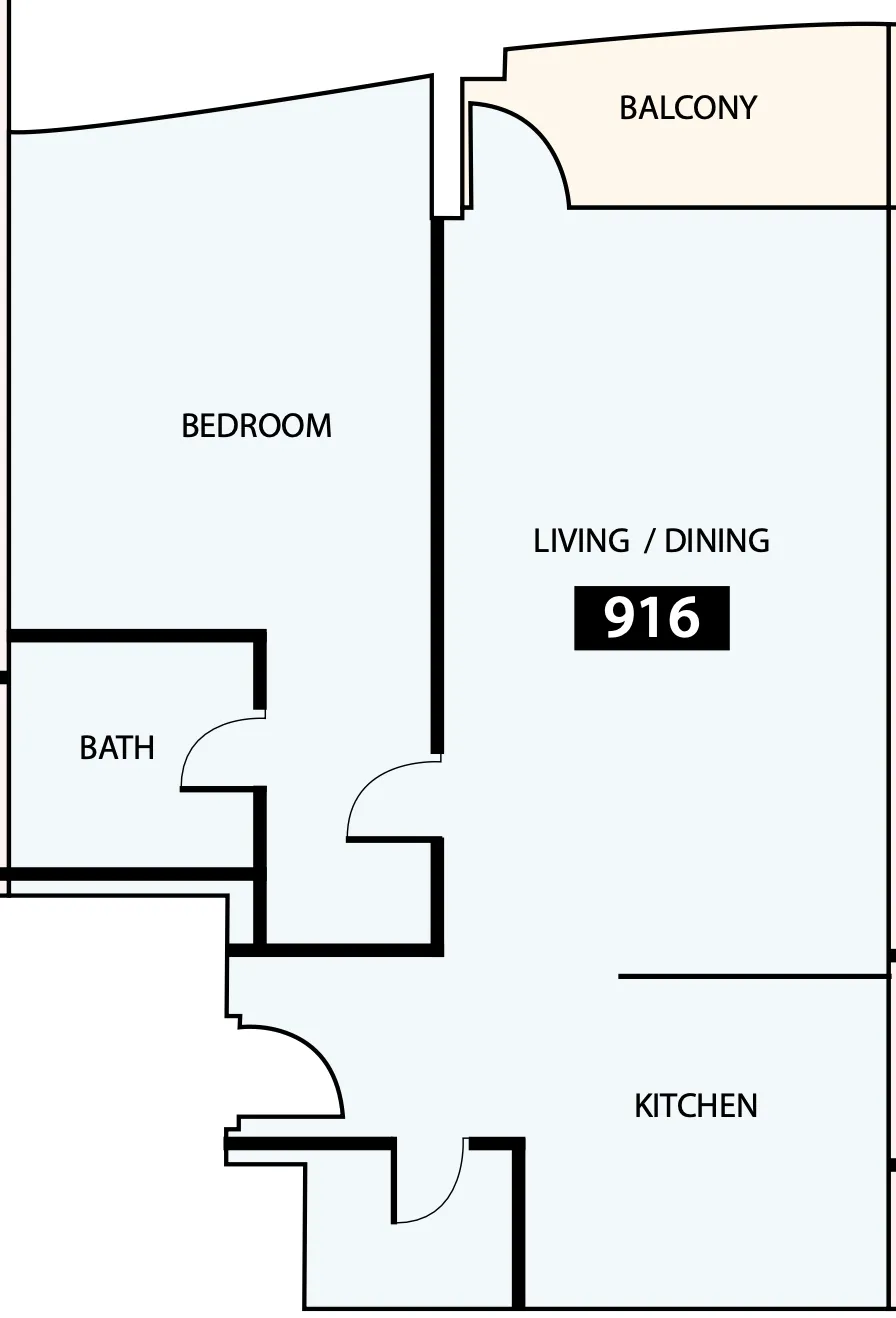 Paradise View 1 1 bed floor plan, 835 sqft