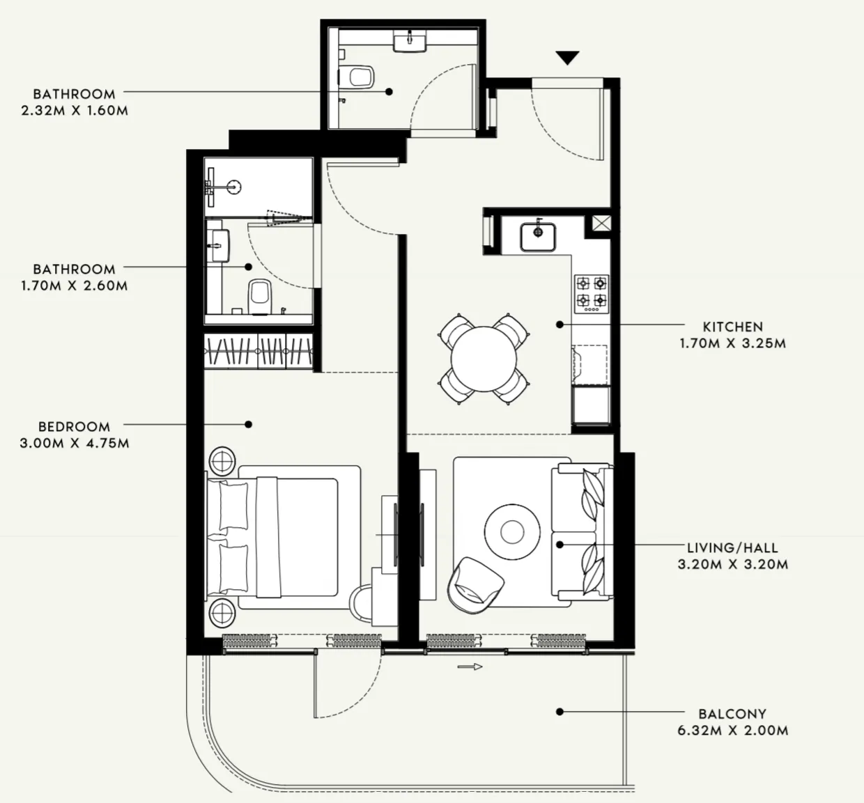 Azizi Ruby 1 bed floor plan, 752 – 755 sqft