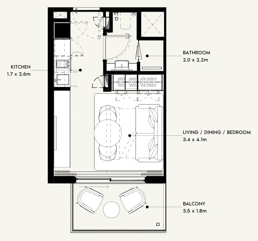 Azizi Noura Studio floor plan, 340 sqft