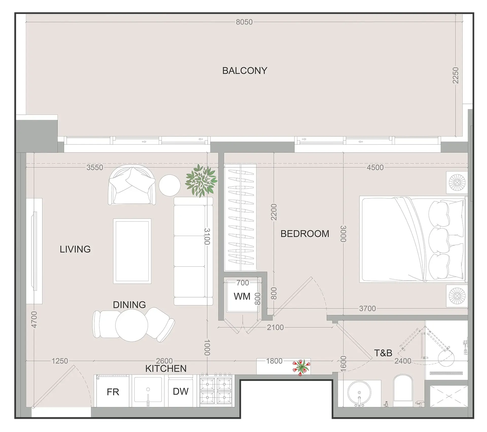 SKY LEVEL 1 1 bed floor plan, 643 sqft
