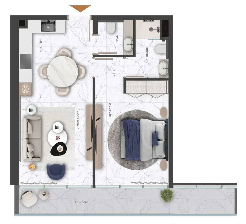 Wadi Hills 1 bed floor plan, 723 sqft