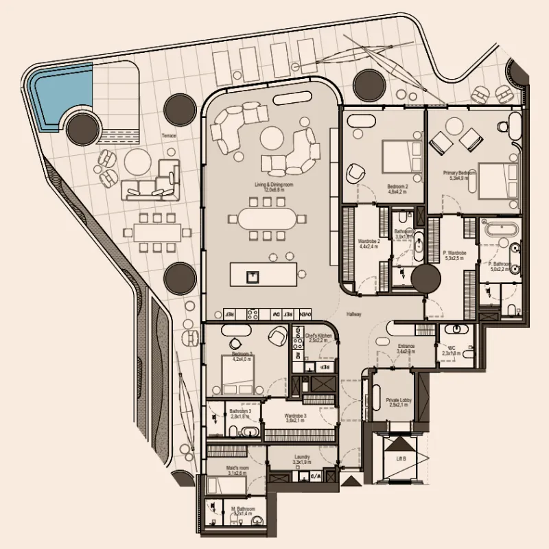 Eywa Way of Water 3 bed floor plan, 4,757 – 4,851 sqft