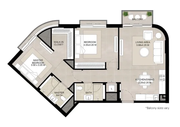 The Baltimore 2 bed floor plan, 1,016 sqft