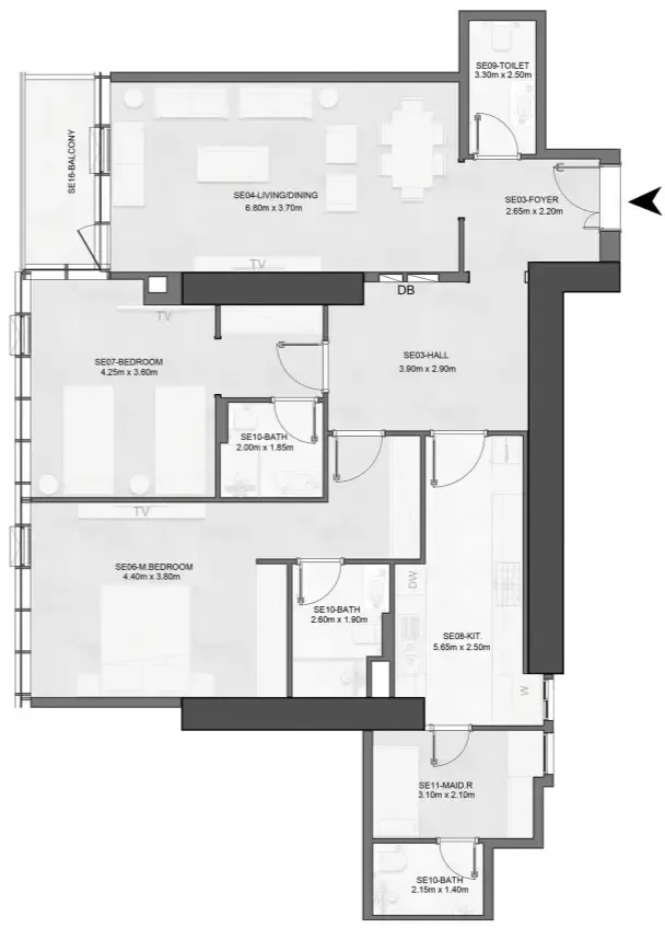 Joud Tower 2 bed floor plan, 1,541 sqft