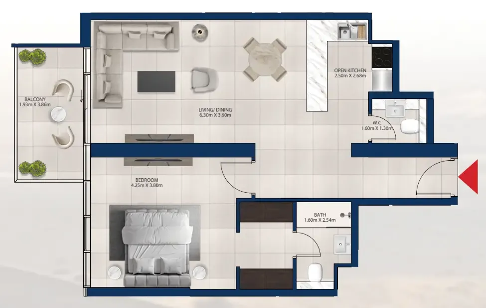 Al Vista 1 bed floor plan, 871 sqft