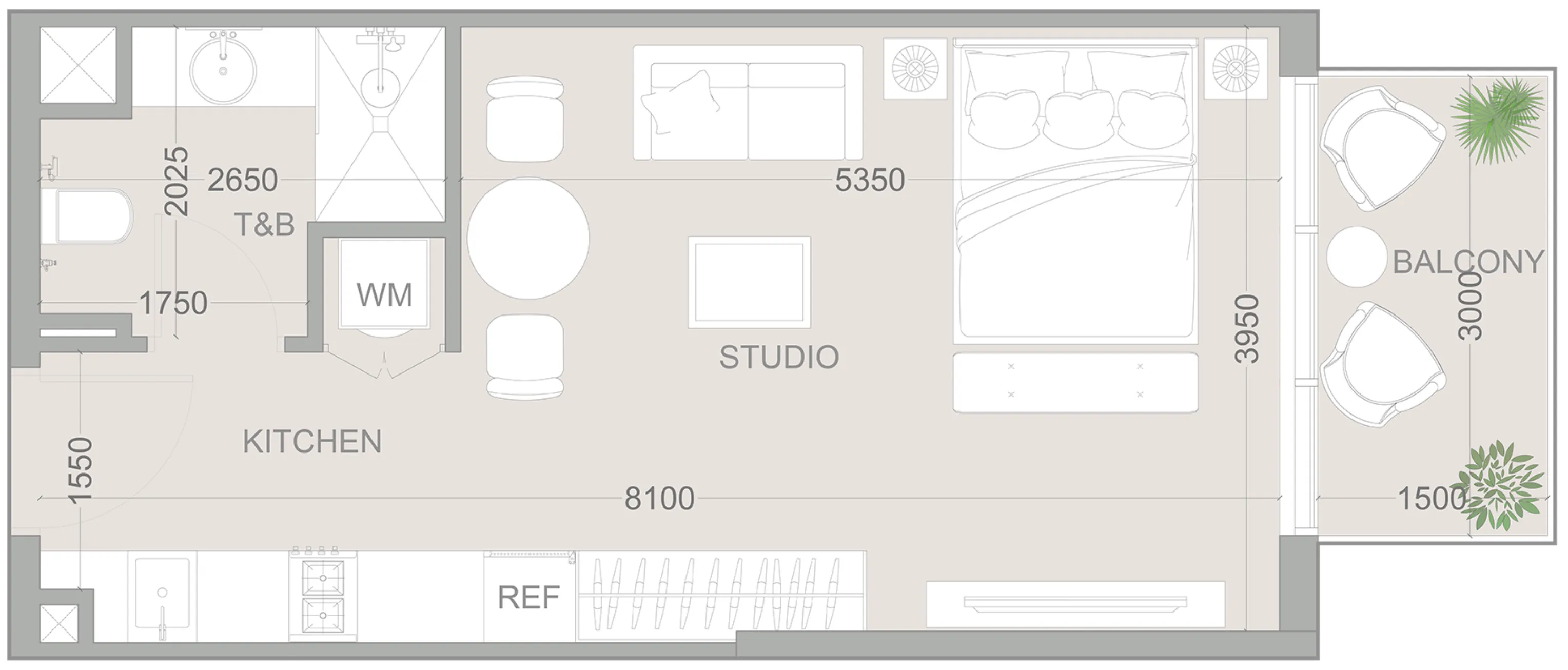 1WOOD Residence 2 Studio floor plan, 429 sqft