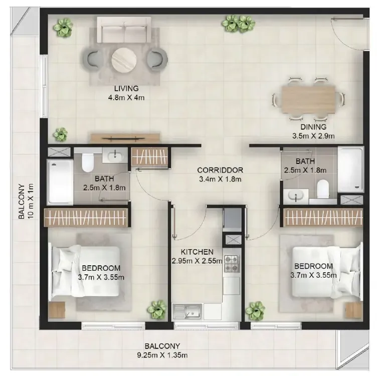 Stellar Axis 2 bed floor plan, 1,316 sqft
