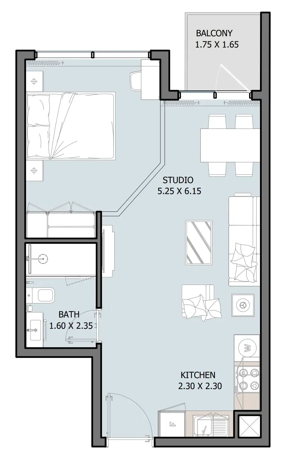Selina Bay Studio floor plan, 461 sqft