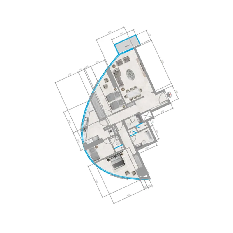 Orchid Towers Phase 1 2 bed floor plan, 1,305 sqft