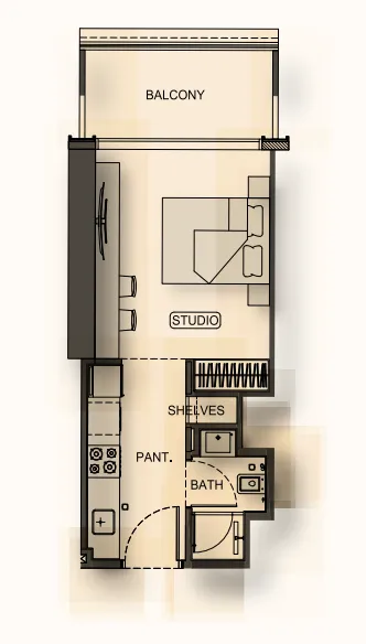 Binghatti Hillside Studio floor plan, 359 – 394 sqft