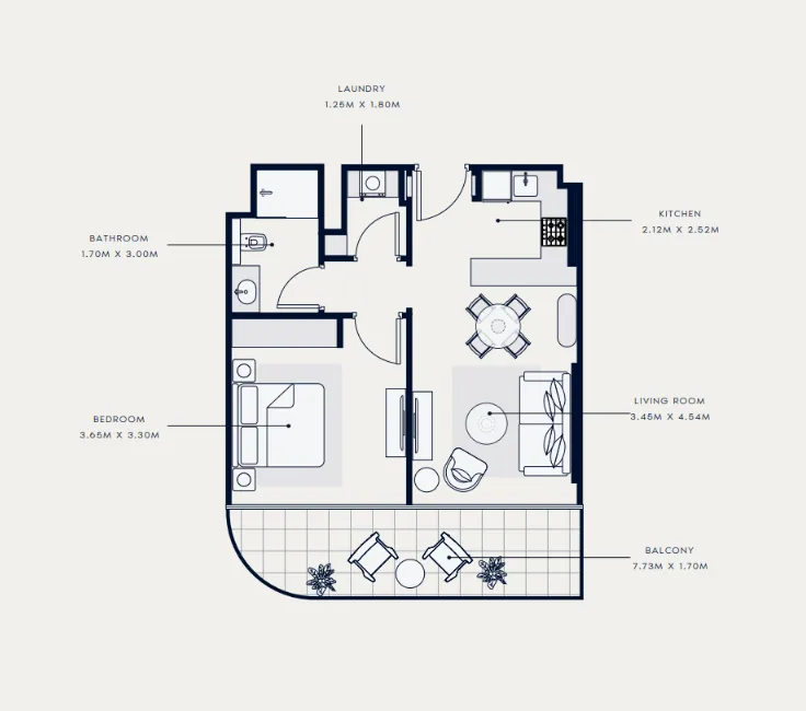 Azizi Venice 1 bed floor plan, 721 sqft