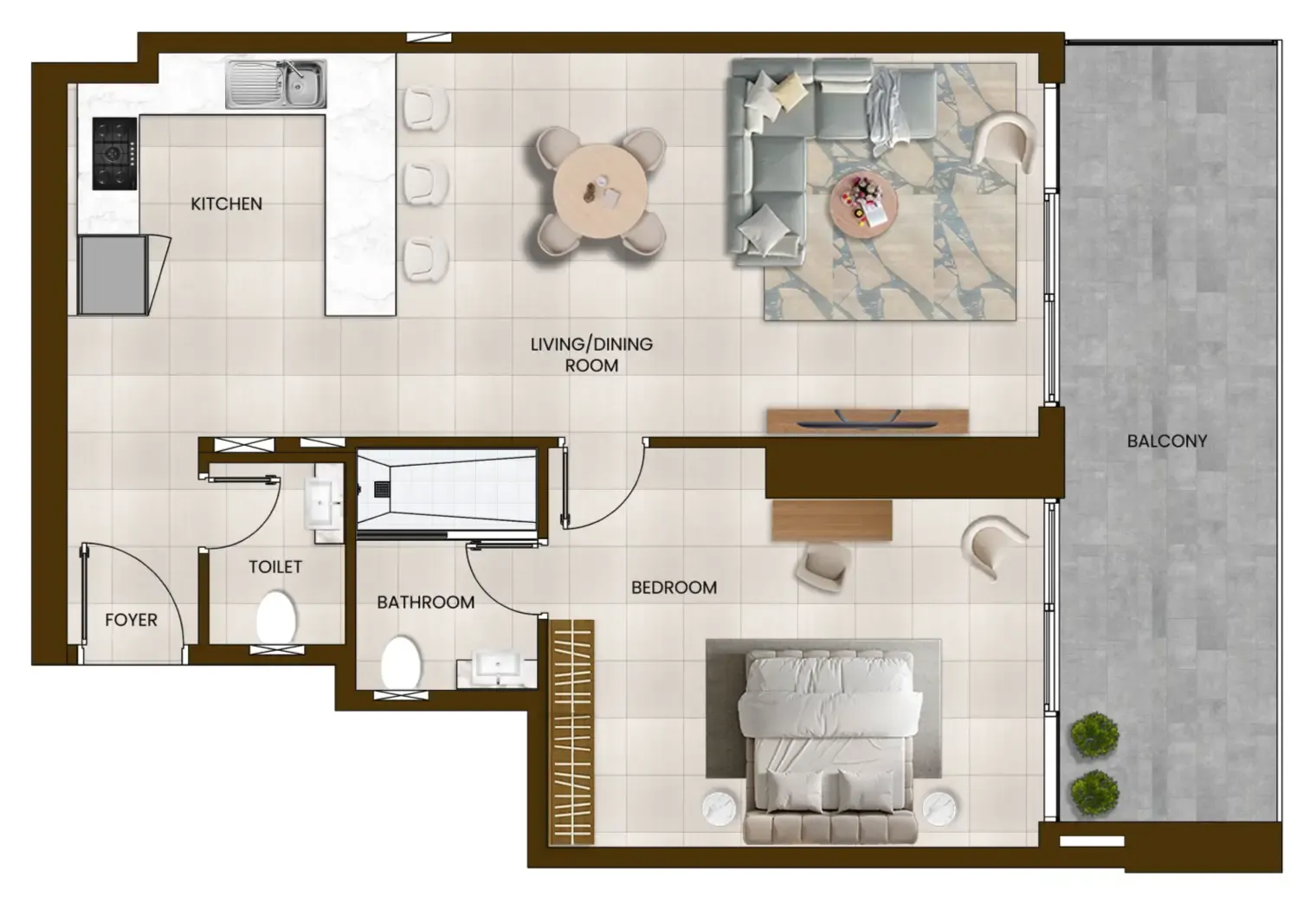 Butterfly Towers 1 bed floor plan, 953 sqft