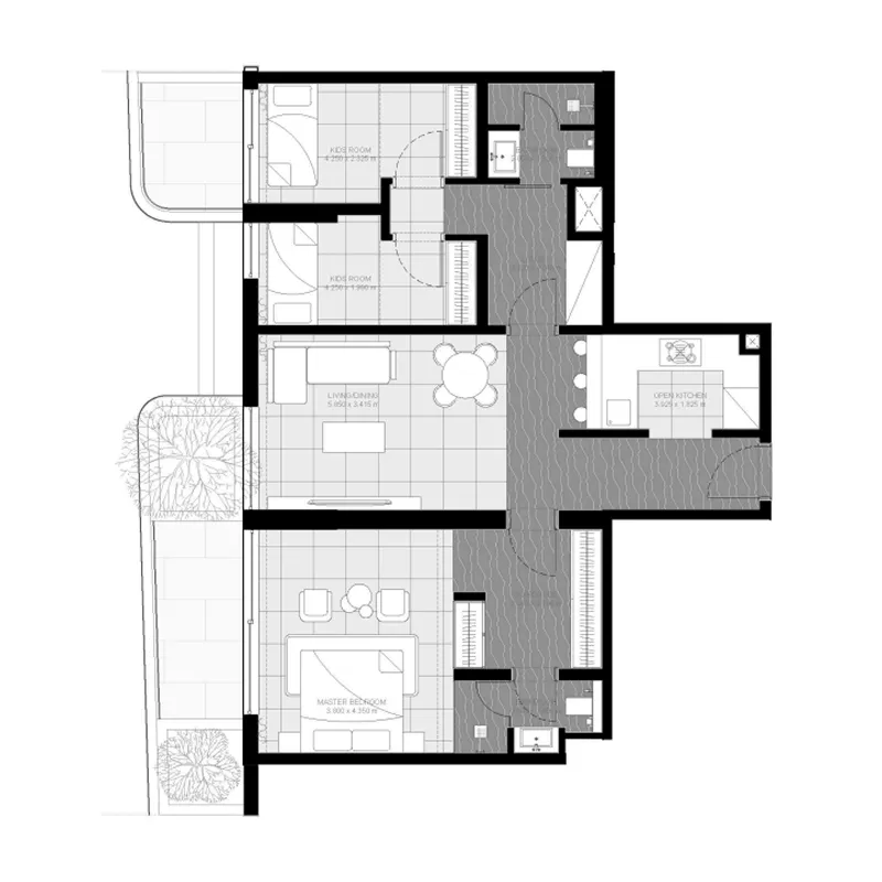 Marea Residences 2 bed floor plan, 1,253 sqft