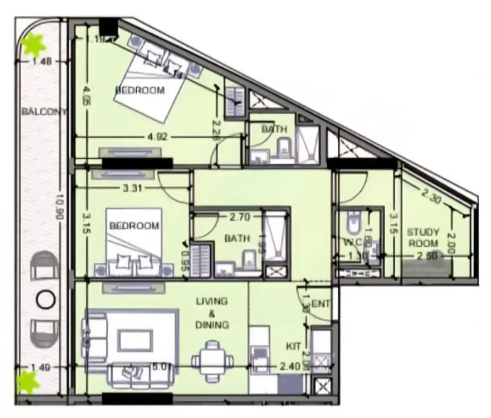 Celesto 2 2 bed floor plan, 1,071 sqft