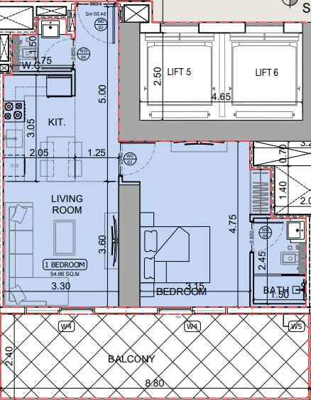 Binghatti Skyhall 1 bed floor plan, 835 sqft