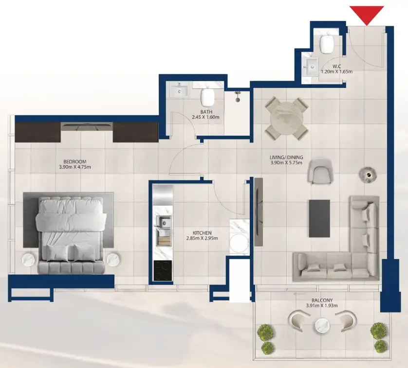 Al Vista 1 bed floor plan, 789 sqft