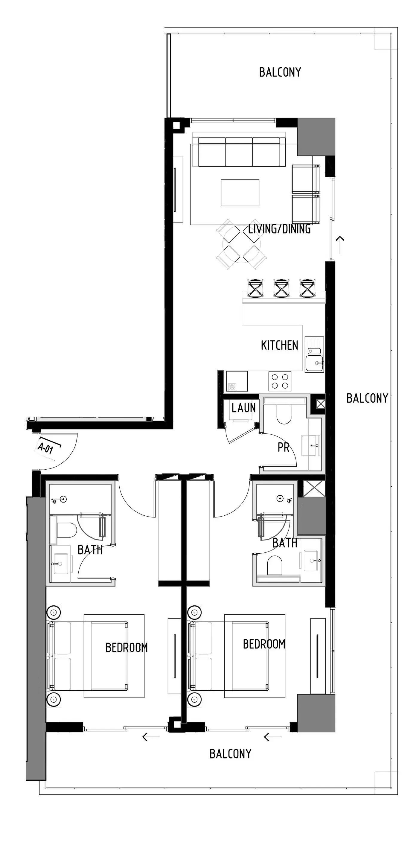 Chelsea Residences 2 bed floor plan, 1,610 sqft