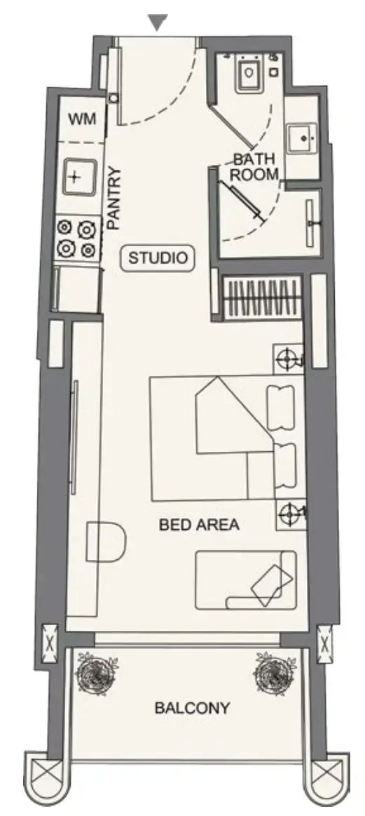 Binghatti Wraith Studio floor plan, 341 sqft