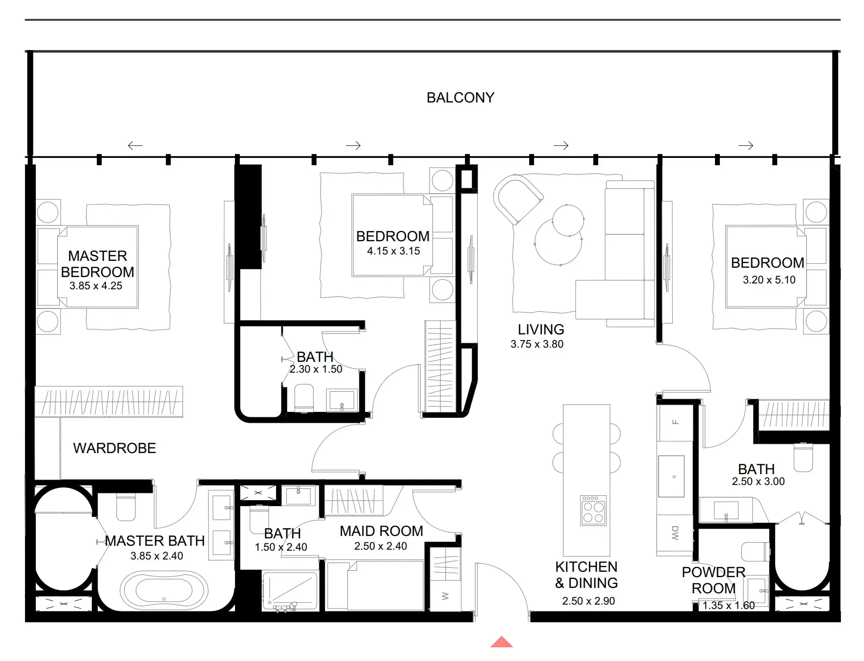 Brabus Island 3 bed floor plan, 1,763 sqft