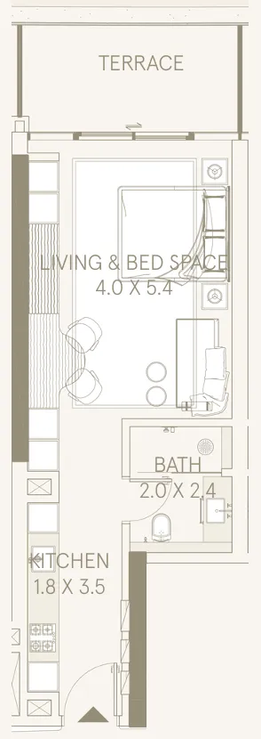 Saas Hills Studio floor plan, 555 sqft