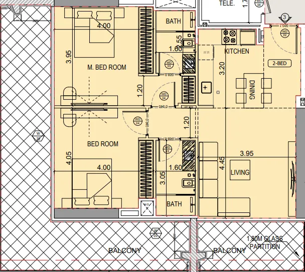 Binghatti Starlight 2 bed floor plan, 1,372 sqft