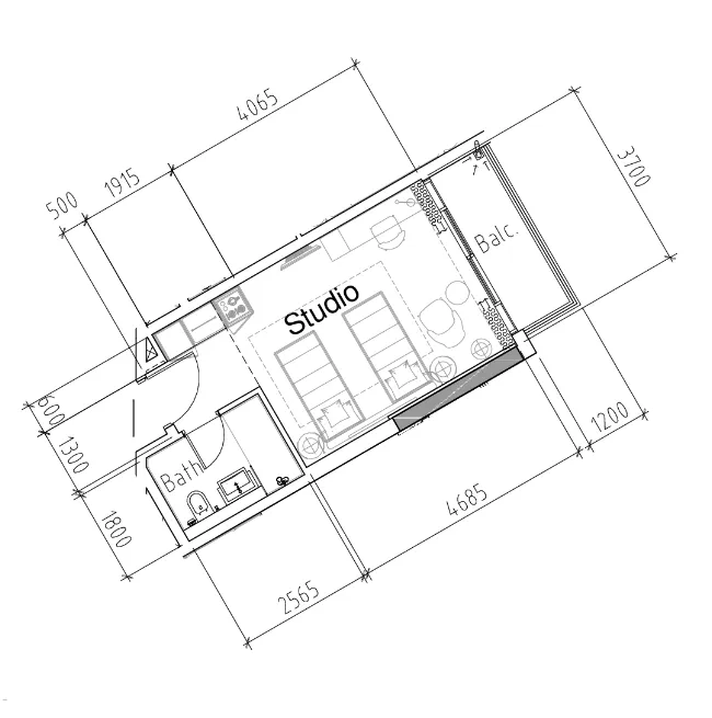Damac Hills 2 - Hotel Edge by Rotana Studio floor plan, 350 sqft