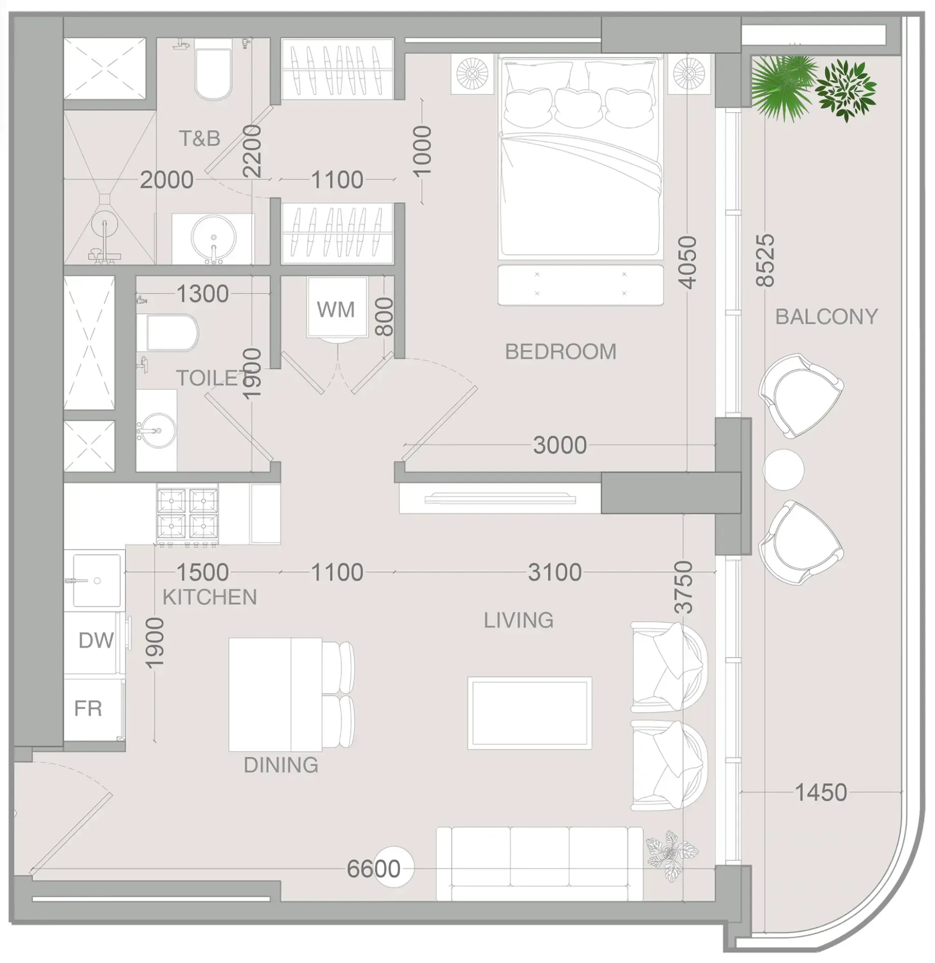 ALTA V1EW 1 bed floor plan, 739 sqft