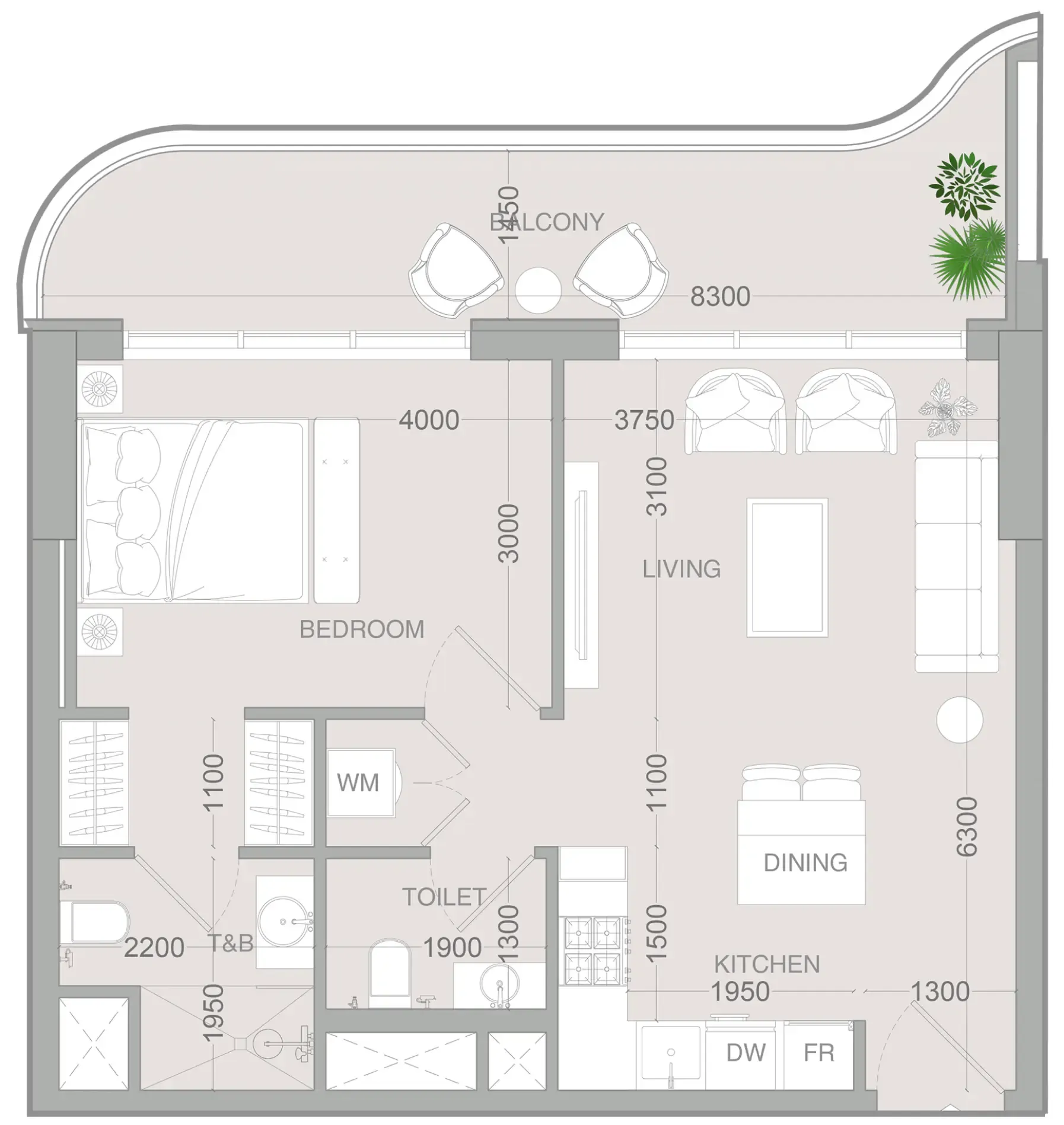 ALTA V1EW 1 bed floor plan, 720 sqft