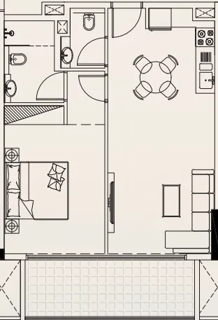 Casa Vista Residence 1 bed floor plan, 707 sqft