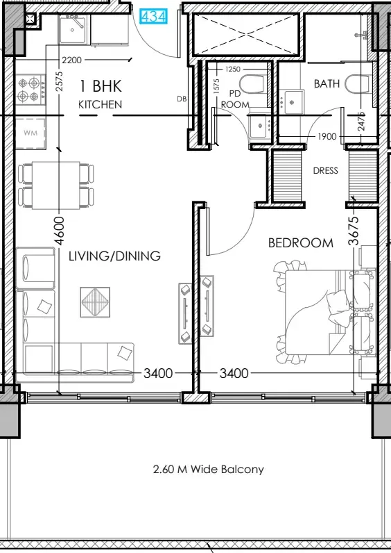 Al Haseen Residences 5 1 bed floor plan, 744 sqft