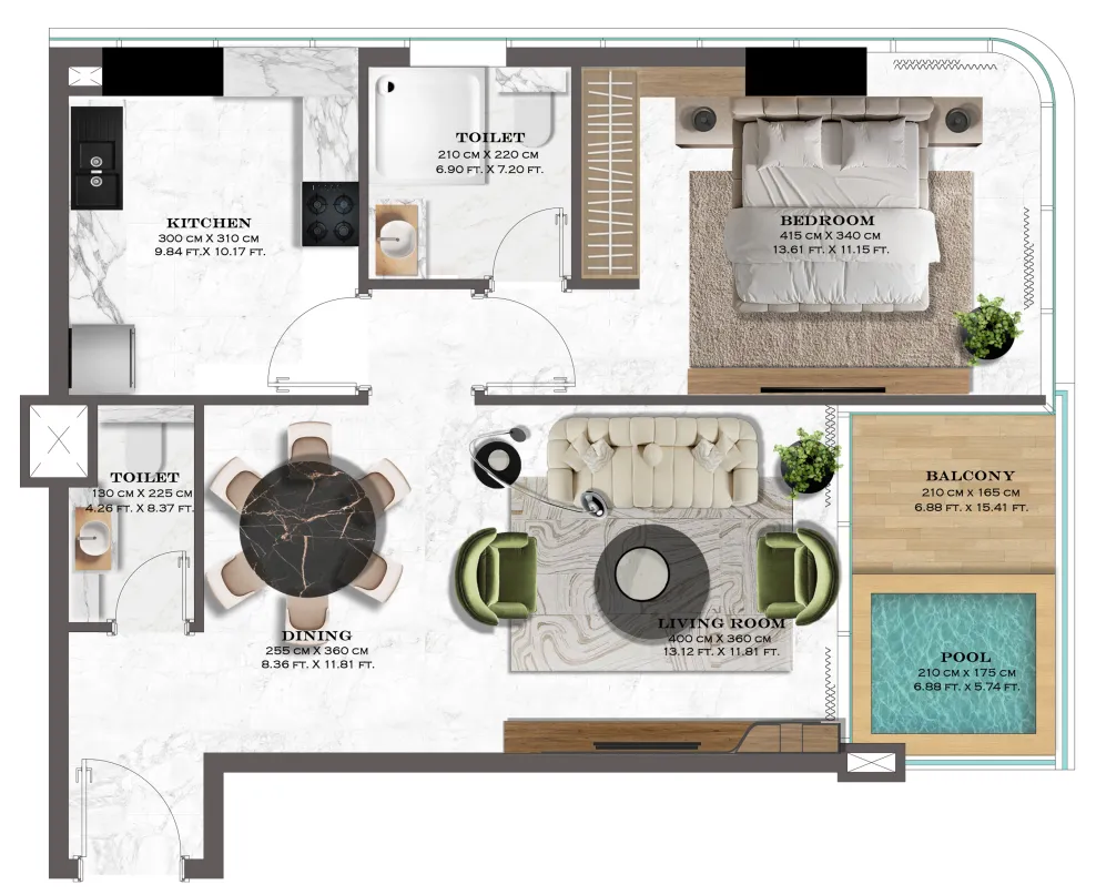 Lazord by Lapis Phases 1 and 2 1 bed floor plan, 808 sqft