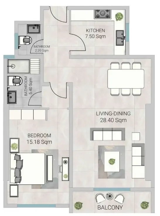 Al Ameera Village 5 1 bed floor plan, 1,137 sqft